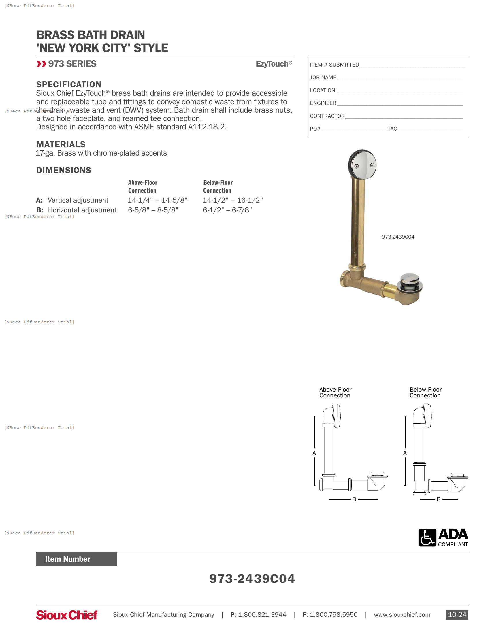 973-2439C04 - BRASS BATH DRAIN - SPEC SHEET.PDF Specification Document